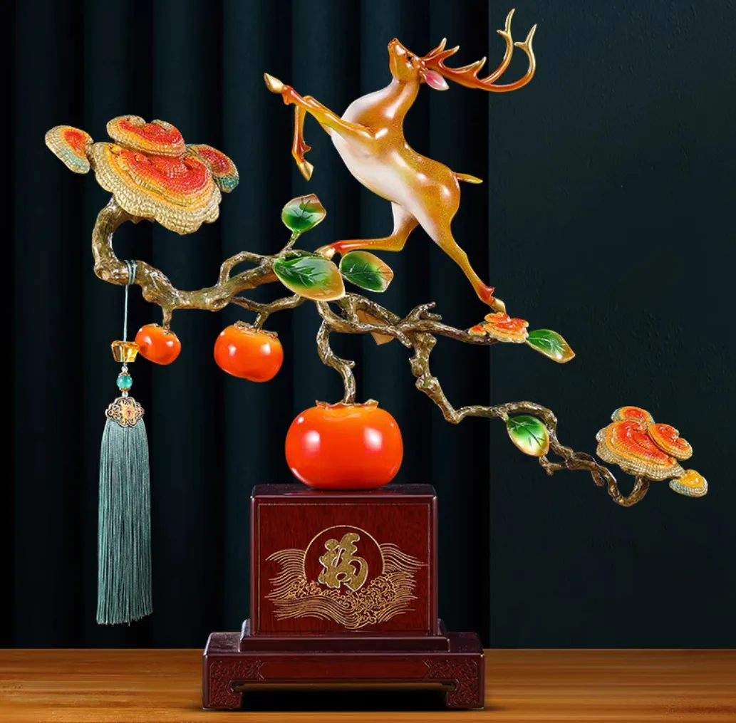 home decor Good luck and happiness Persimmon Ruyi Persimmon copper deer statue