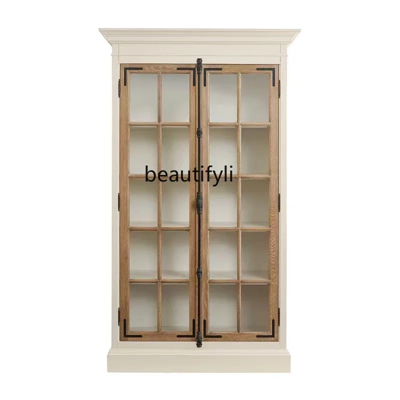 Vintage glass heaven and earth lock living room bedroom hotel homestay model room wine cabinet bookcase high decorative cabinet