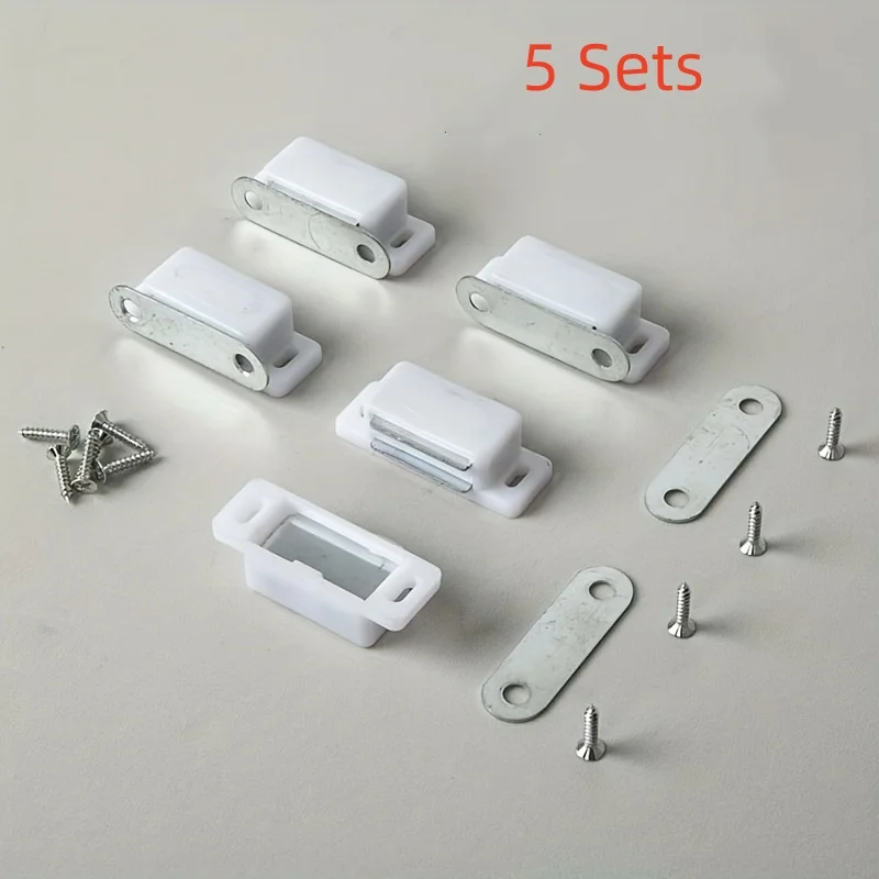 

Cupboard Kitchen Furniture Magnetic Cabinet Door Latch Closures White Plastic Magnet Catch Food Storage Door Hardware 5Sets