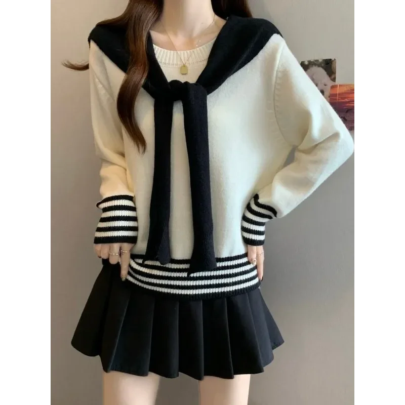 Women's Spring Autumn 2025 French Light Luxury Tops Shawl Long Sleeve Knitted Sweater