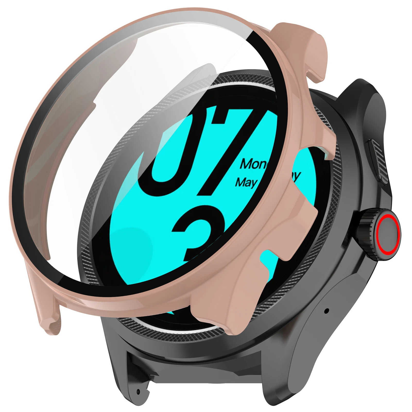 

Для TicWatch Pro 5, эндуро, жесткий корпус для ПК, чехол для часов с пленкой из закаленного стекла - розовый