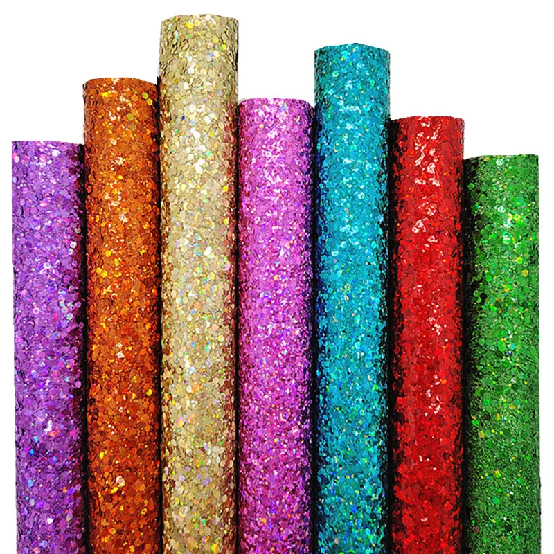 Iridescent Chunky Glitter Leather Sheets Sparkle Glitter Vinyl Felt Backing Faux Leather for DIY craft Bow Sheets Rolls Q1845