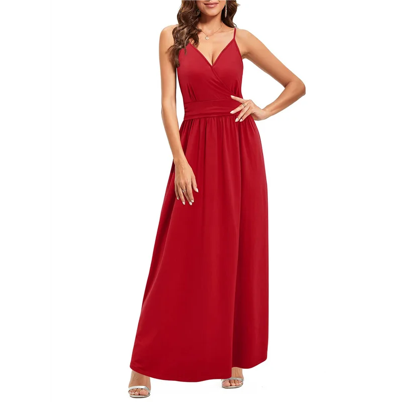 ABRT-Vestito lungo estivo da donna per le vacanze con cinturino per spaghetti floreale Primavera Casual Boho Split Beach Vestito estivo lungo e fluido