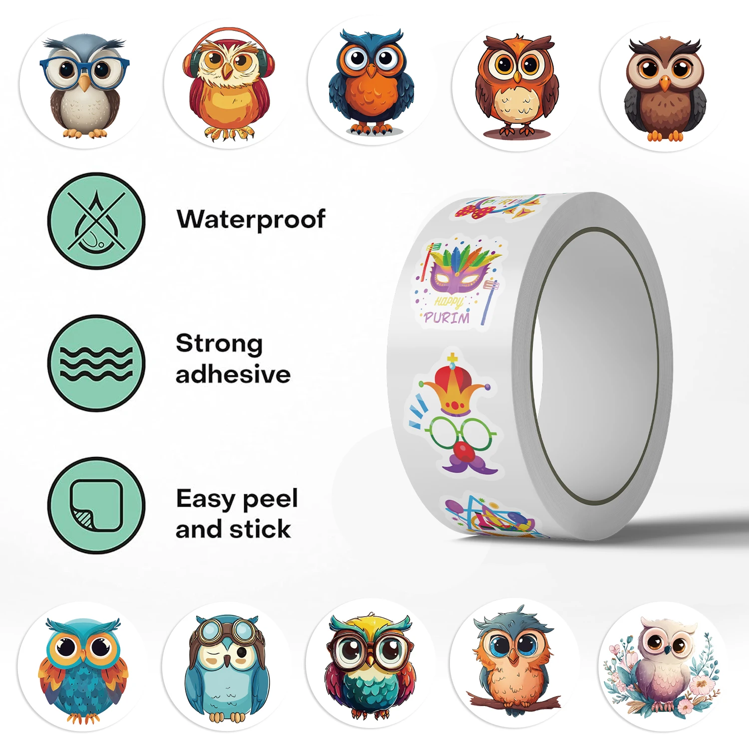 500pcs Owl Cartoon Animal Stickers, Self-Adhesive Reusable Paper Labels, Decorative Scrapbooking and Envelopes