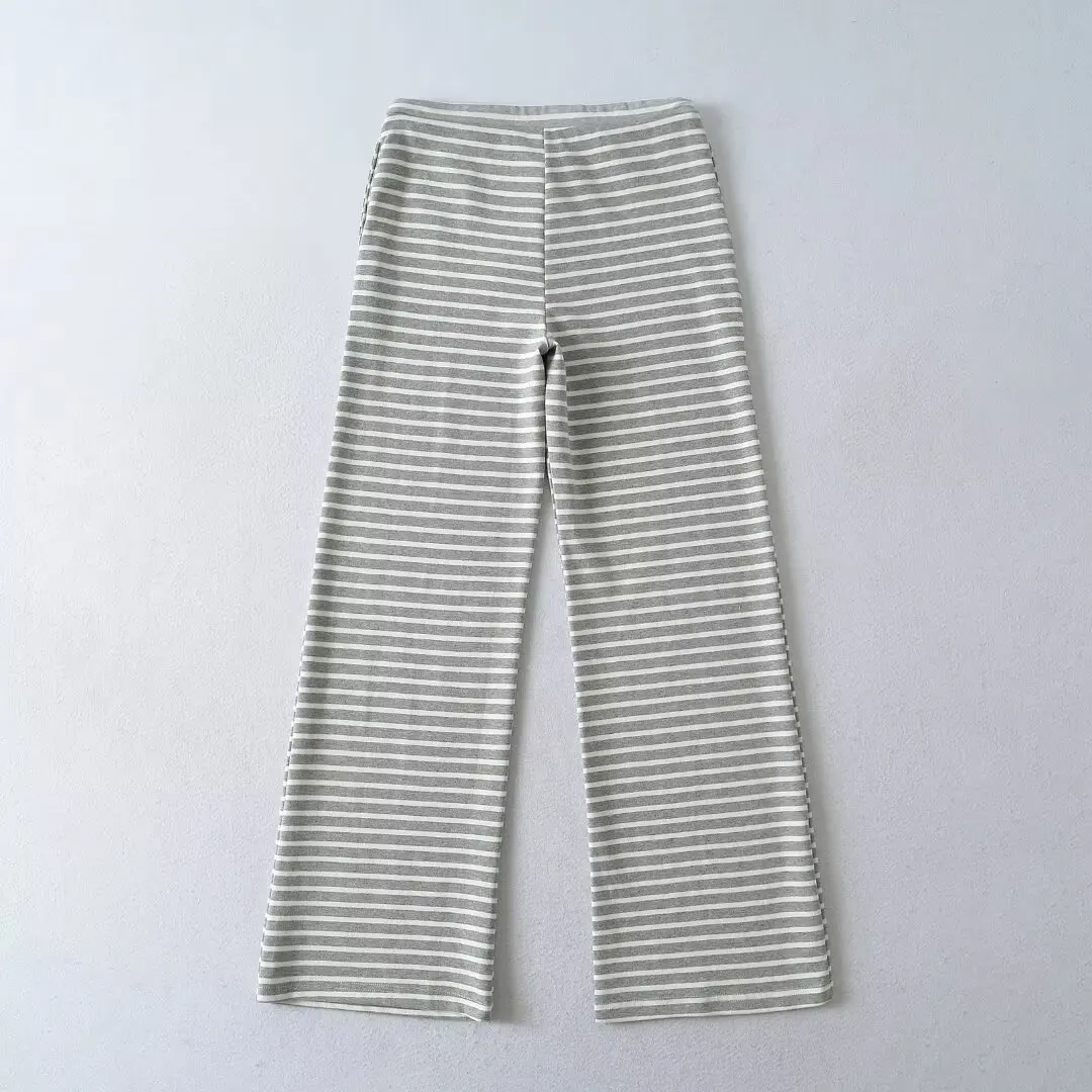 Lente nieuwe dames losse wijde pijpen casual broek trekkoord draperen vloerlengte wandelbroek zwart witte strepen broek