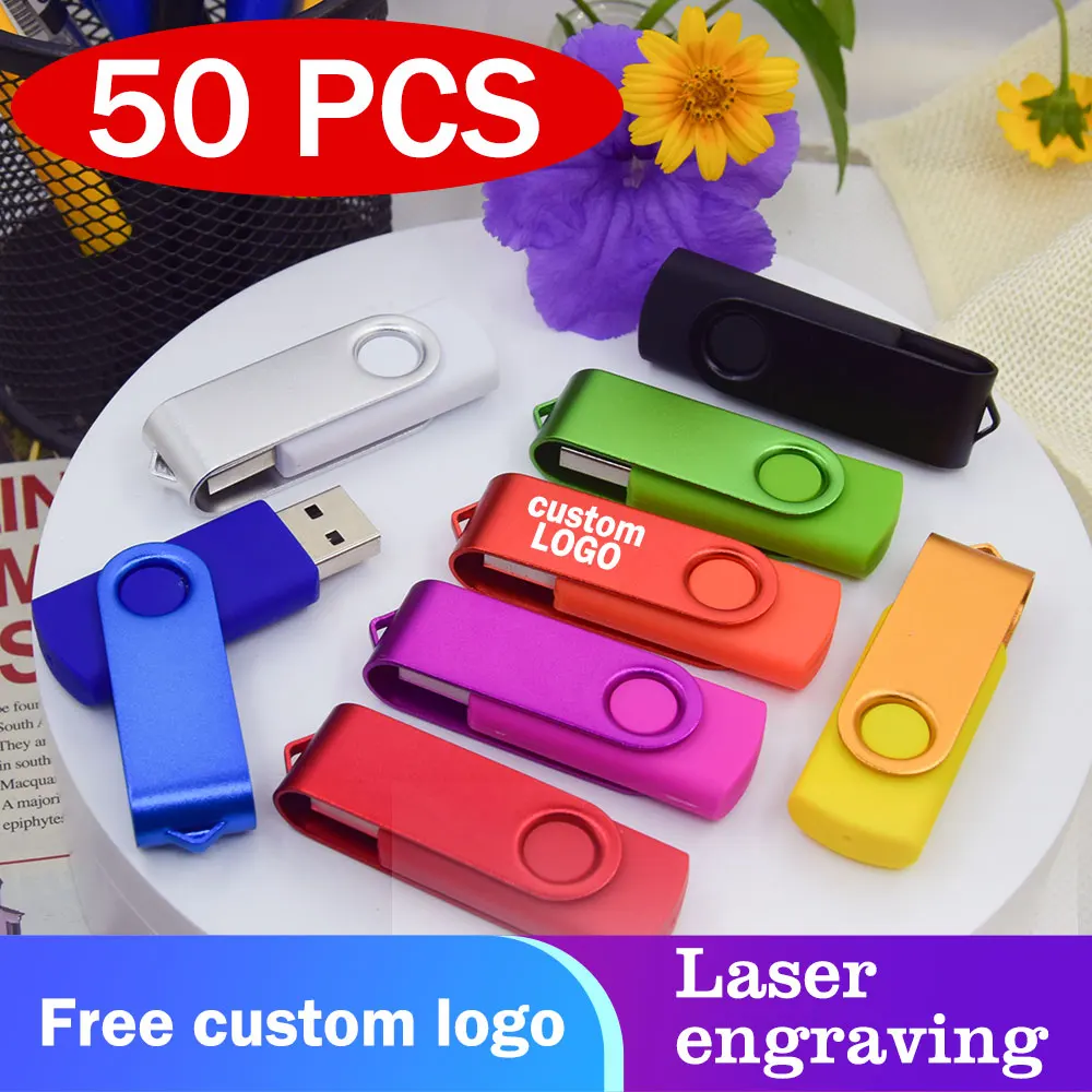 

50 шт./лот, USB-флешки с возможностью нанесения логотипа, USB 2.0, 8 ГБ, 16 ГБ, 32 ГБ, 64 ГБ, металлические флеш-накопители, 4 ГБ, 2 ГБ, 1 ГБ, USB-флешки-брелоки