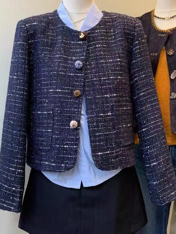 

Женский твидовый джет Ele ort, дизайн на одной пуговице, элитный дизайн, осень-зима 2022, верхняя часть из полиэфирного волокна, 00%