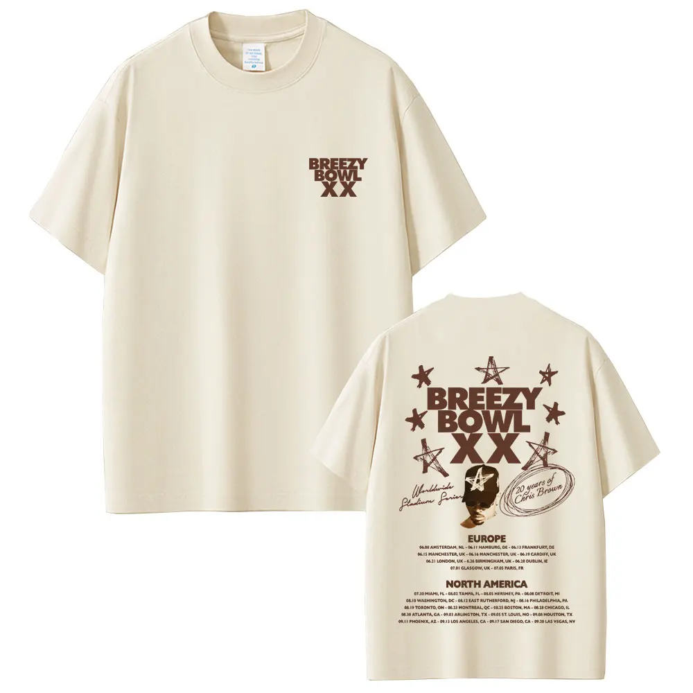 Rapper Chris Brown Breezy Bowl XX Tour 2025 Graphic T-shirt Men Women Hip Hop Pop Music T Shirts Summer Fashion Vintage T-shirts