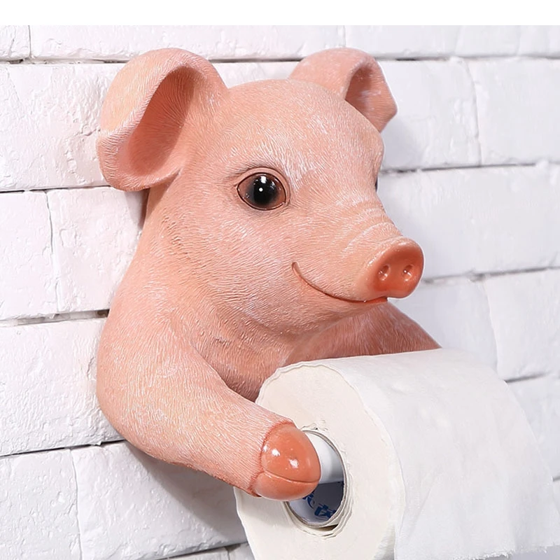 Pink Pig Roll Holders Bathroom Resin  Towel Holder Paper Dispenser Toilet Modern Shelf Punch Free Hook