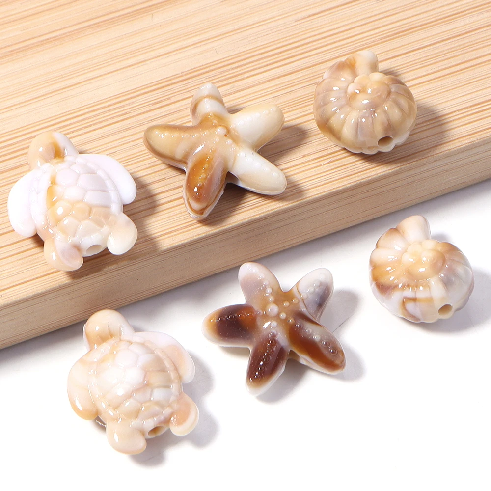 50pcs/lot Ocean Series Acrylic Beads Starfish Conch Turtle Shape Loose Spacer Beads For DIY Charms Bracelet Necklace Accessories image 6
