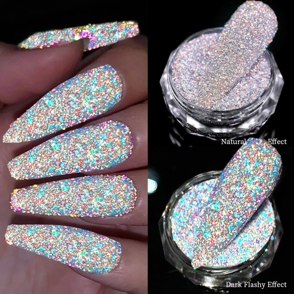 1Box Silver Reflective Nail Powder Color-Change Reflection Glitter Shinning Crystal Rhinestone Powder UV Gel Polish Chrome Dust*