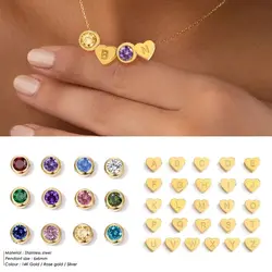 12 Birthstones No Tarnishing Stainless Steel Jewelry Gold Plated 26 Letters Heart Bead Choker Necklace For Women