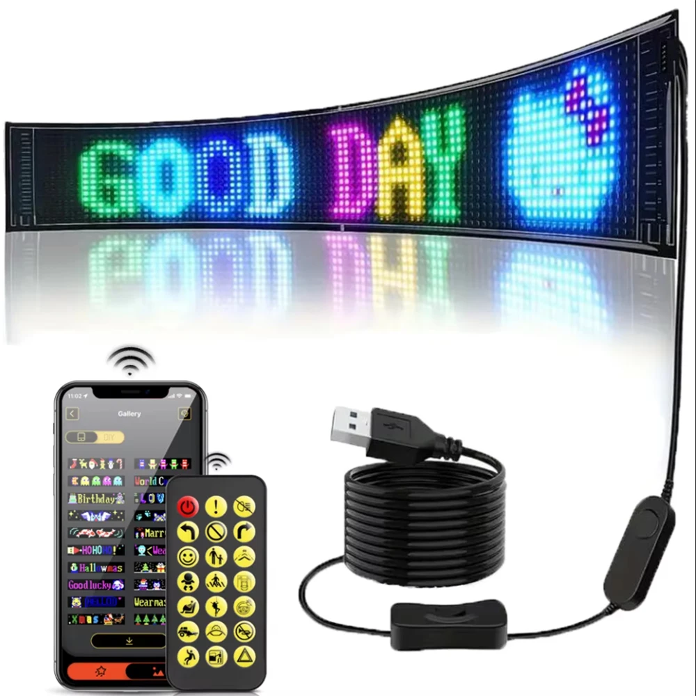 16x96 LED 매트릭스 픽셀 패널, 스크롤링 밝은 광고 LED 사인 조명, USB 유연한 5V LED 자동차 사인 블루투스 앱 제어