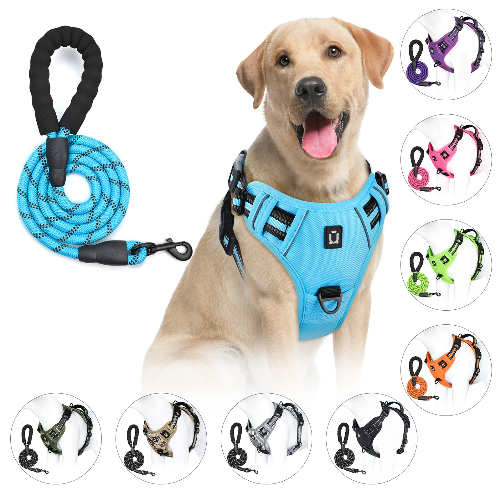 Dog Harness and Leash Combo, Escape Proof No Pull Vest Harness, with 5 Feet Leash, Reflective Adjustable Soft Padded Pet Harness