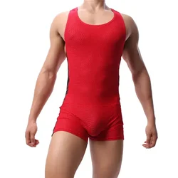 Sleeveless Men's Bodysuit Athletic Fitness Wrestling Singlet Mesh Breathable Leotard Sport Jumpsuit One-piece Mens Undershirts