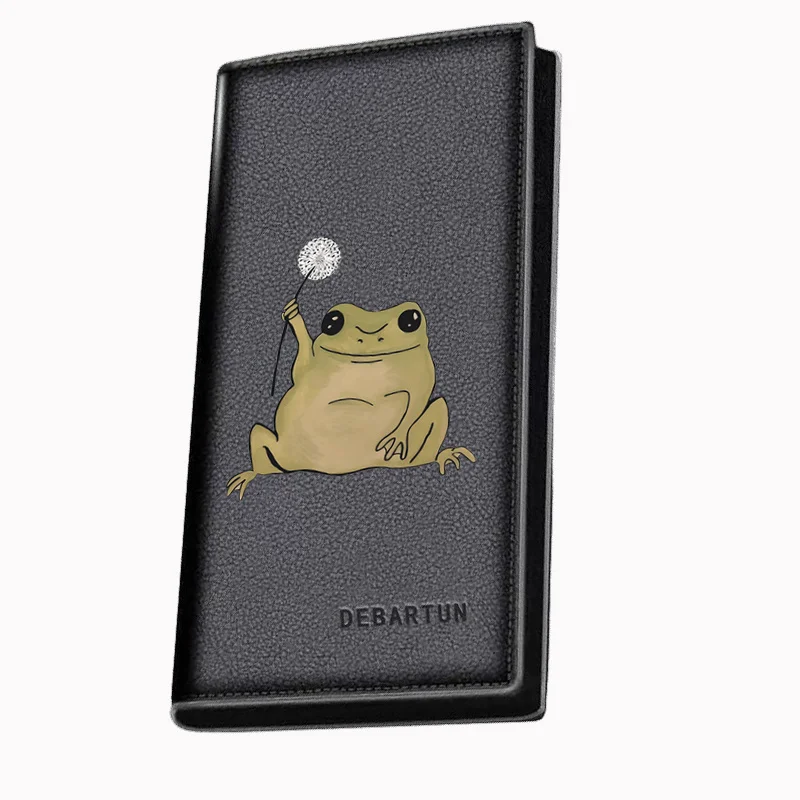 Frog dandelion joyful nature black background Men's Long Wallets Business Stylish Printing Design Casual Use Christmas Valentine