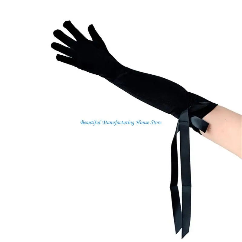 

E56A Elegant Long Gloves With Ribbon Evening Gloves Elbow Length Gloves For Wedding