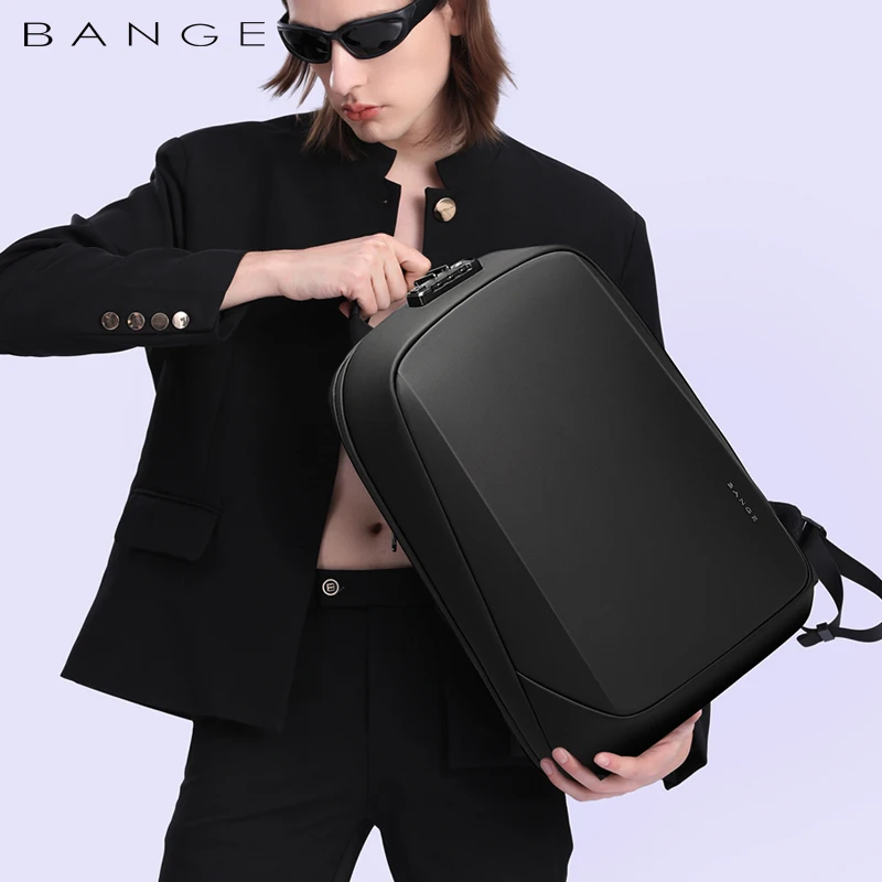 BANGE-Sacs à dos étanches antivol pour ordinateur portable, sac de voyage d'affaires rigide pour homme, USB, serrure personnalisée TSA, 15.6 pouces, nouveau design