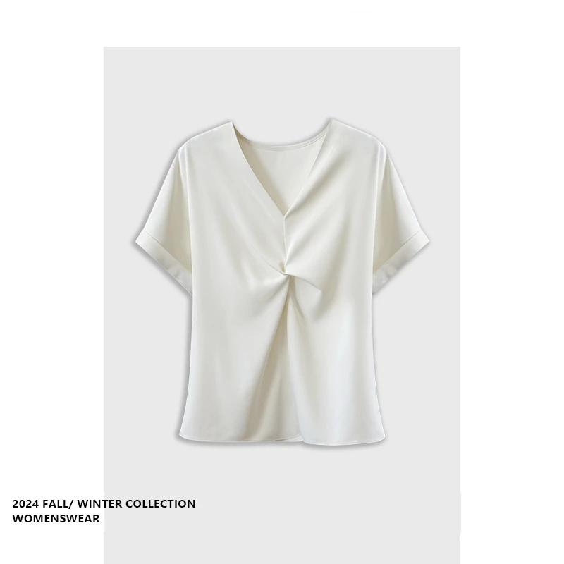 

Летний женский топ Forever 2 в стиле ретро с V-образным вырезом, драпировкой, свободного кроя, простой, повседневный, для работы и отдыха, для женщин с фигурами типа «груша»