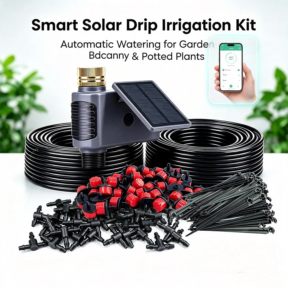 Smart Solar WiFi Timer APP Remote Control Garden Irrigation Set Automatic Plant Watering Drip Irrigation Kit for Patio Lawn Bed