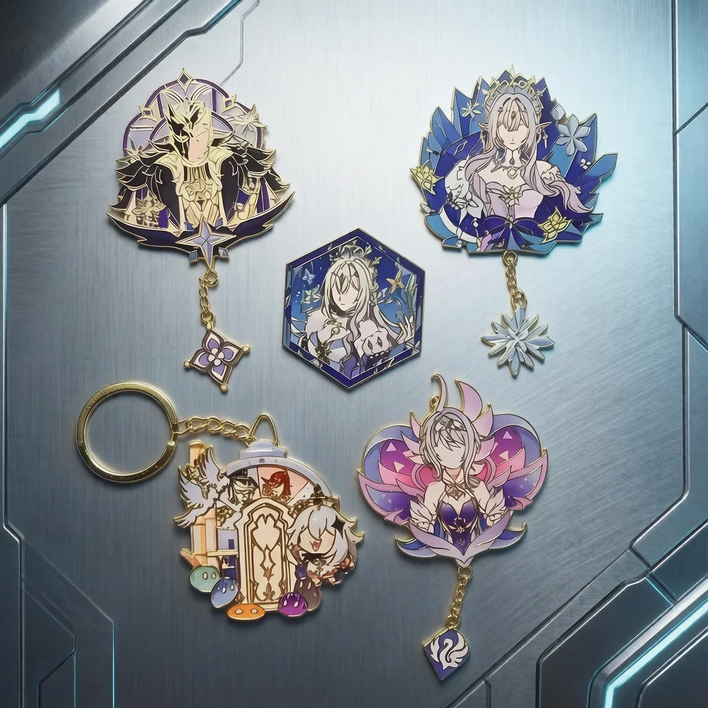 Genshin Anastasya Pierro Pins Anime Wanderer Odette Venti Paimon Brooch Seven Gods Rotatable Pendant Halloween Decor Xmas Gifts