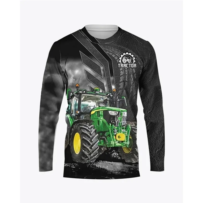 3D Print Farm Tractor Pattern Autumn Men\'s O-Neck Casual Long Sleeve T-shirt Oversized Pullover Fashion Streetwear Men Clothing