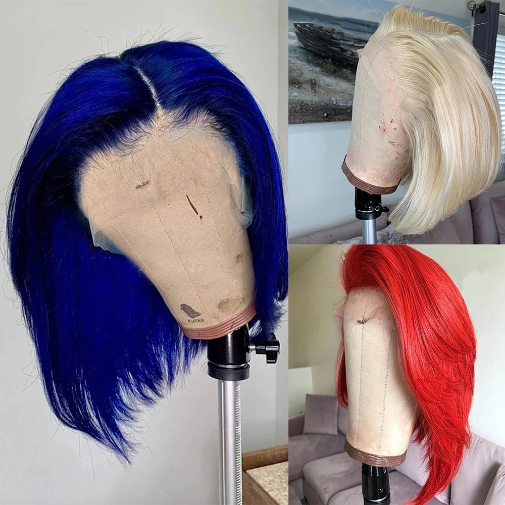 Blonde Color Short Bob Wig Pre Plucked Synthetic Transparent Lace Front Wig 13x4 Lace Frontal Wigs For Black Women Cosplay