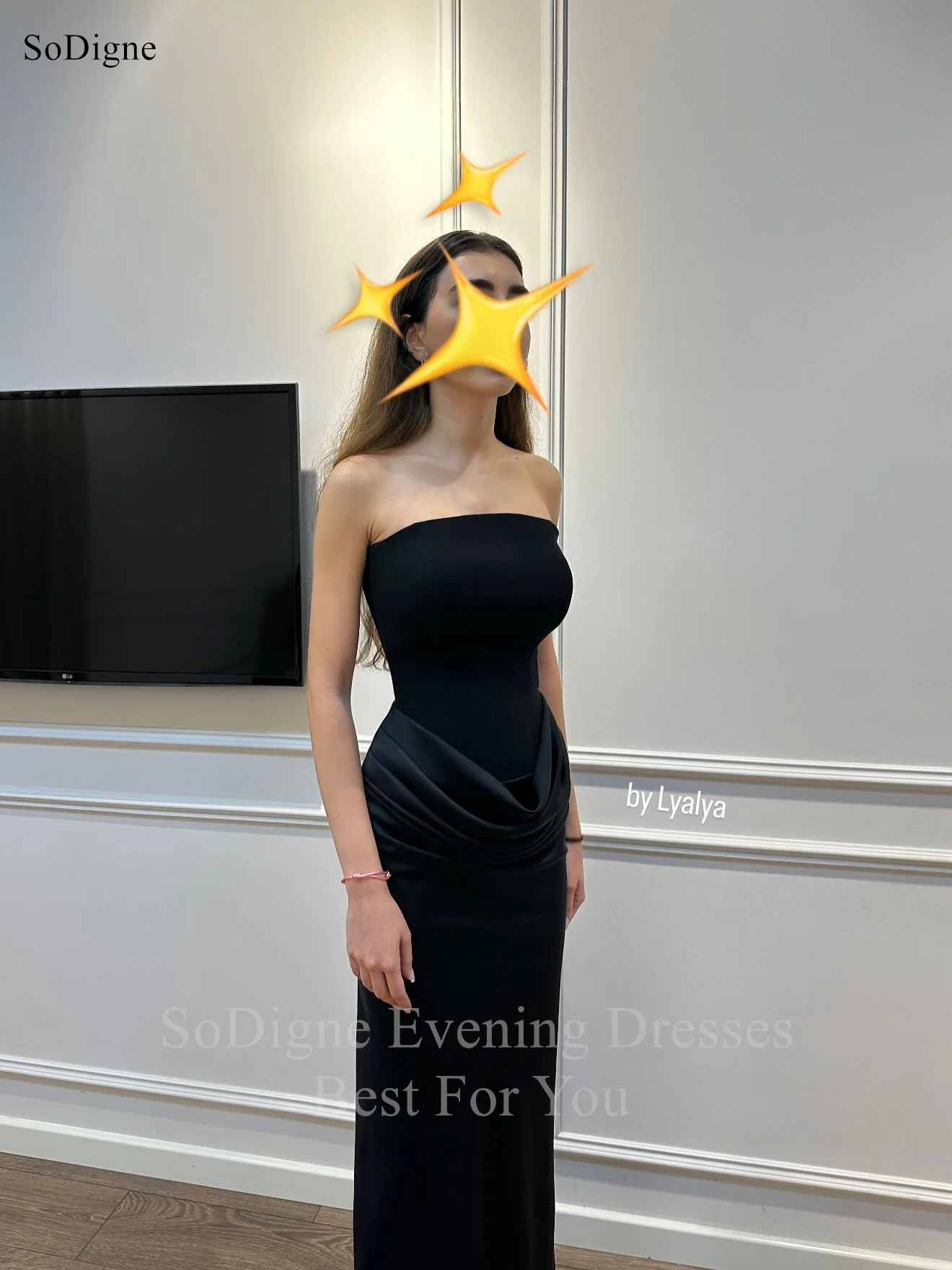 SoDigne-vestidos de noche elegantes de satén negro, vestido de fiesta sin tirantes sin mangas, vestidos de fiesta hasta el suelo de sirena personalizados