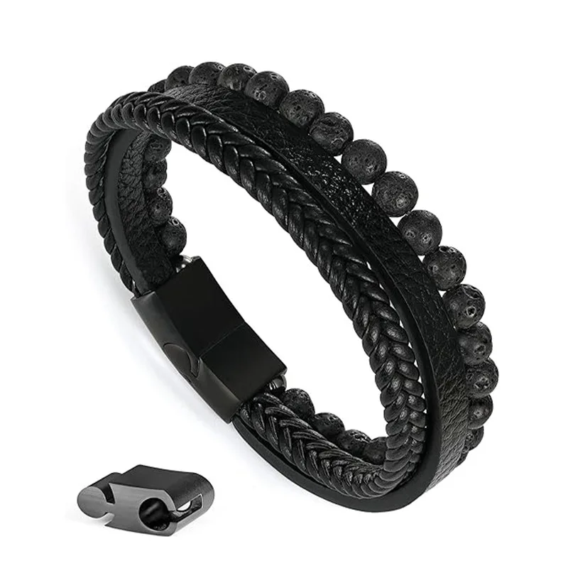 Fashion Tiger Eye Stone Beaded Bracelet Hand Woven Multi-layer Leather Bangle Versatile Domineering Jewelry Accessory for Men