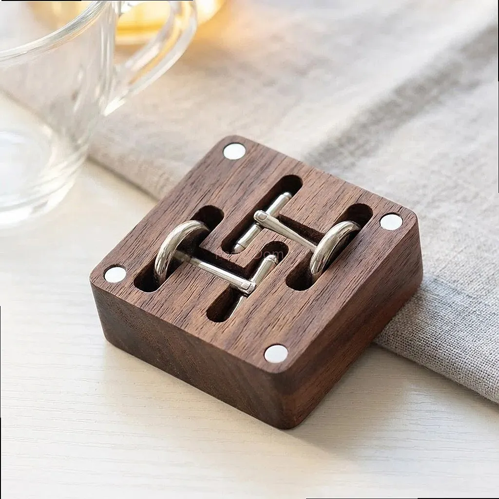 Black Walnut Solid Wood Magnetic Gift Box for Cufflinks Buttons Storage Laser Engraving