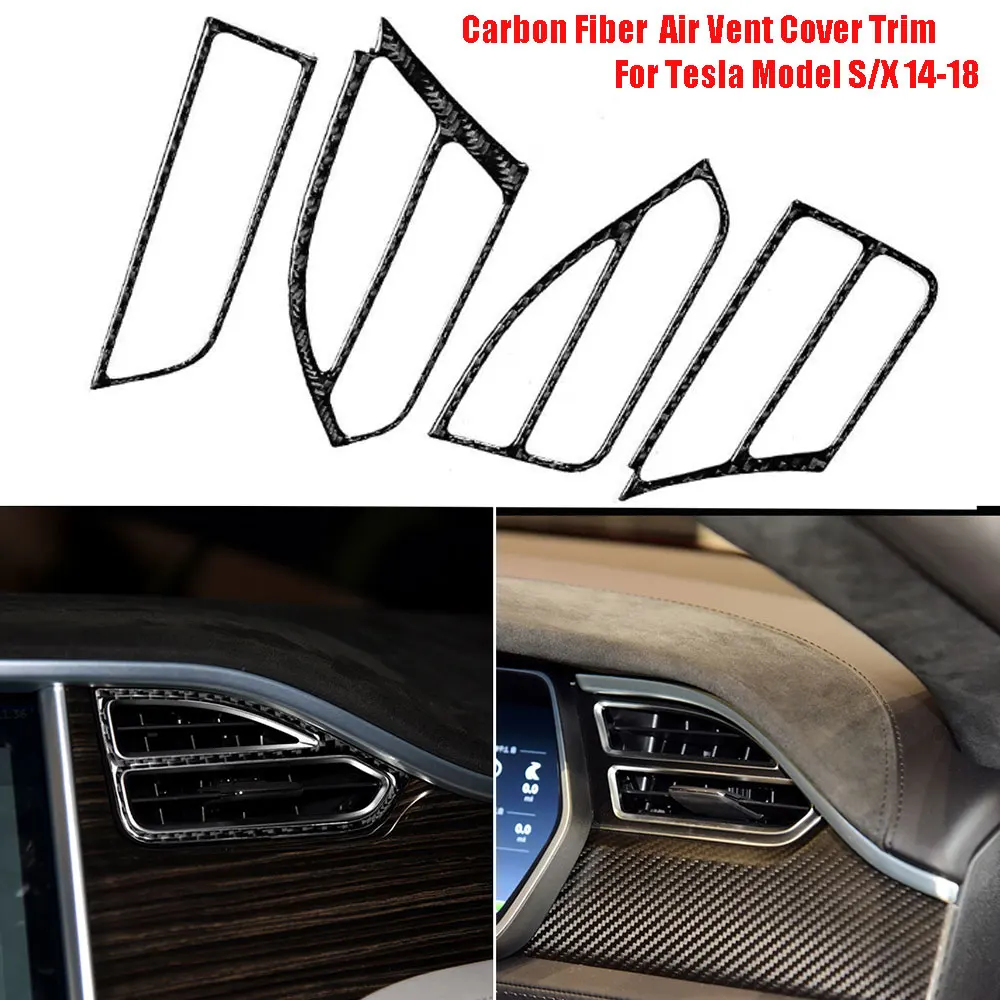 

For Tesla Model S/X 14-22 Real Carbon Fiber Console Dashboard air conditioner outlet Sticker Trim 4PCS