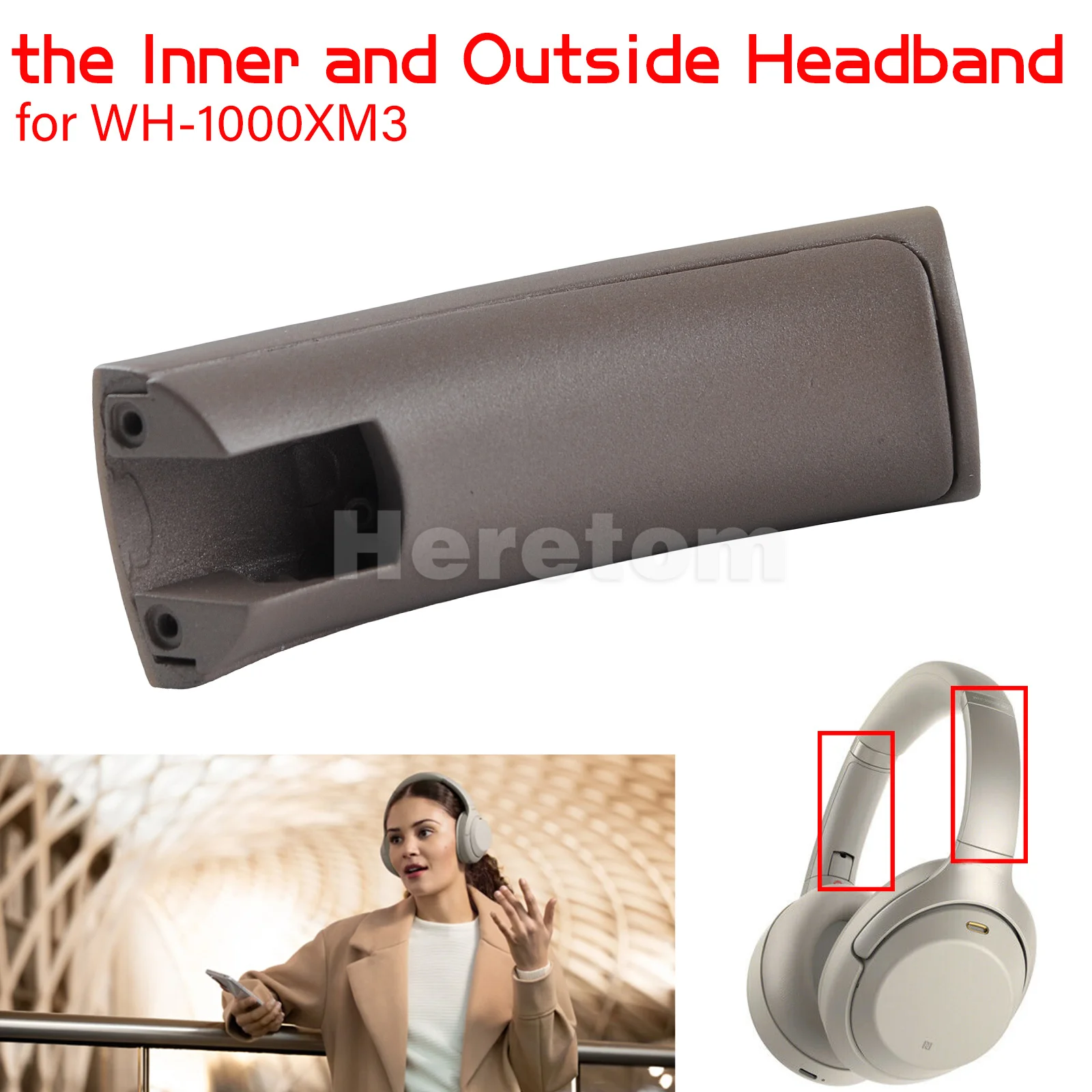 2PCS Replacement Headband Inner + Outside Cover For WH-1000XM3 Headphone Black /Silver