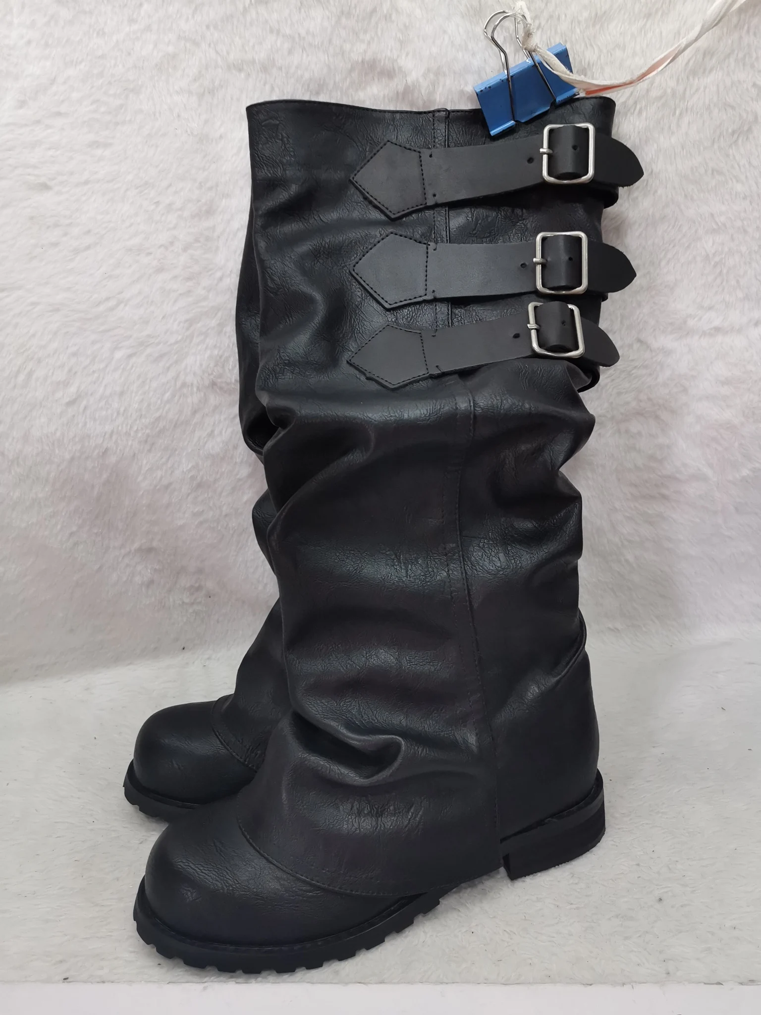 

Круглые женские ботинки из натуральной кожи, 2021, уличные плиссированные ботинки до середины икры в стиле ретро с пряжкой, однотонные модные повседневные брючные ботинки