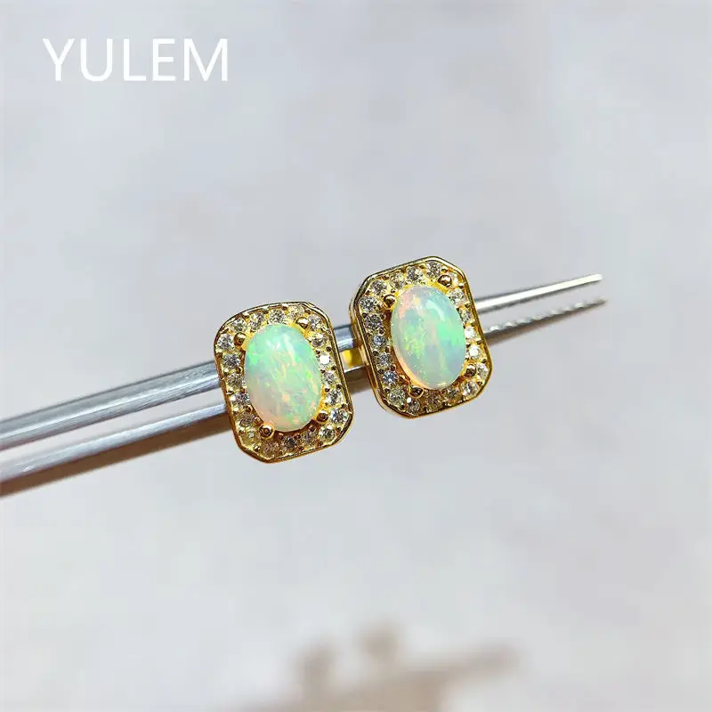 Original Real Pure 925 Sterling Silver  Earrings for Women Natural Opal with Certificate 4x6mm Genuine Authentic