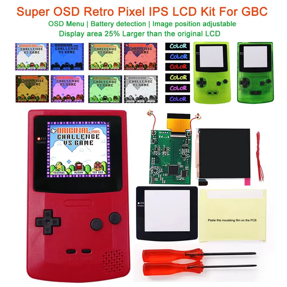 

V4 Pro OSD RETRO PIXEL Цветная подсветка Touch IPS LCD Большой комплект модов для GameBoy Color GBC с предварительно вырезанным корпусом
