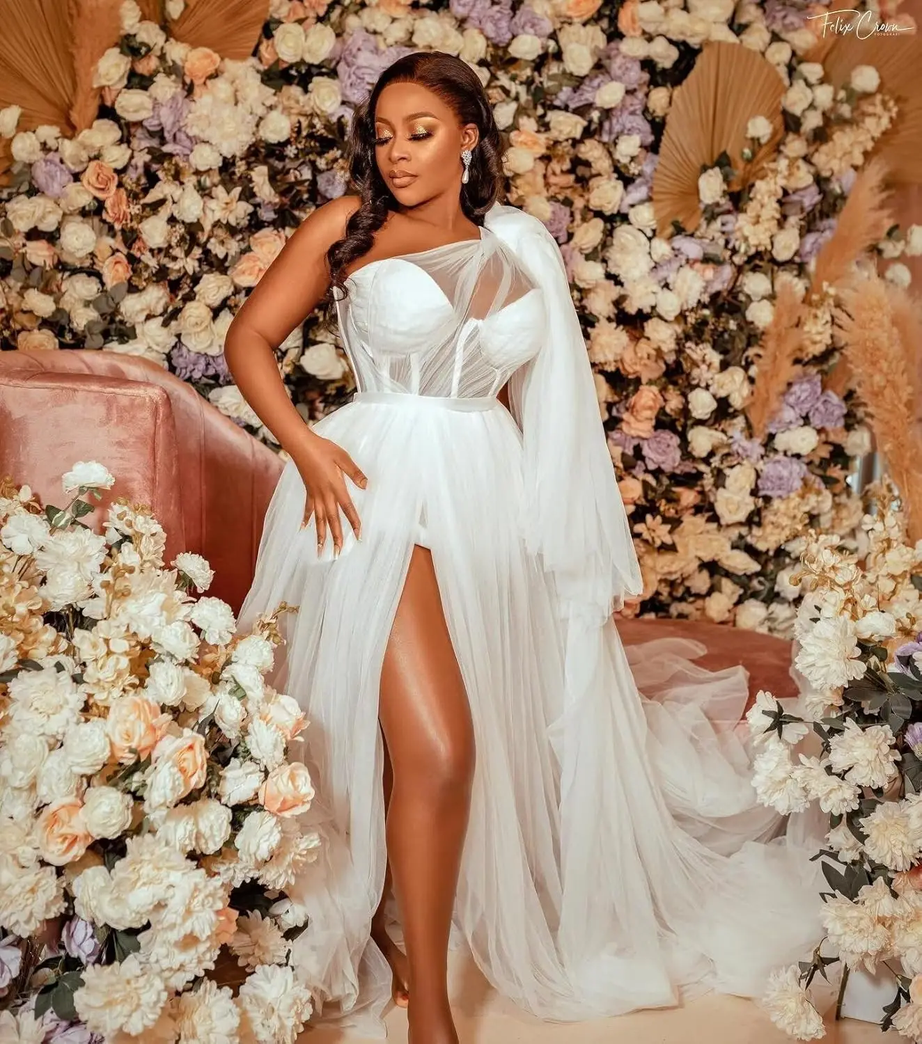 Tulle Wedding Dresses Bride Morning Robe One Shoulder Bridal Shower Dress