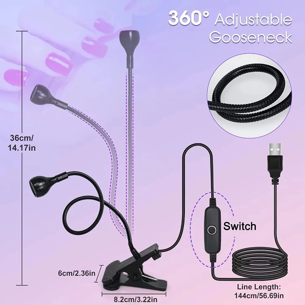 مجفف الأظافر ضوء الأشعة فوق البنفسجية مسمار مصباح 39nm الطول الموجي كليب على مكتب USB صغير لأظافر هلام ongle مانيكير أدوات الصالون