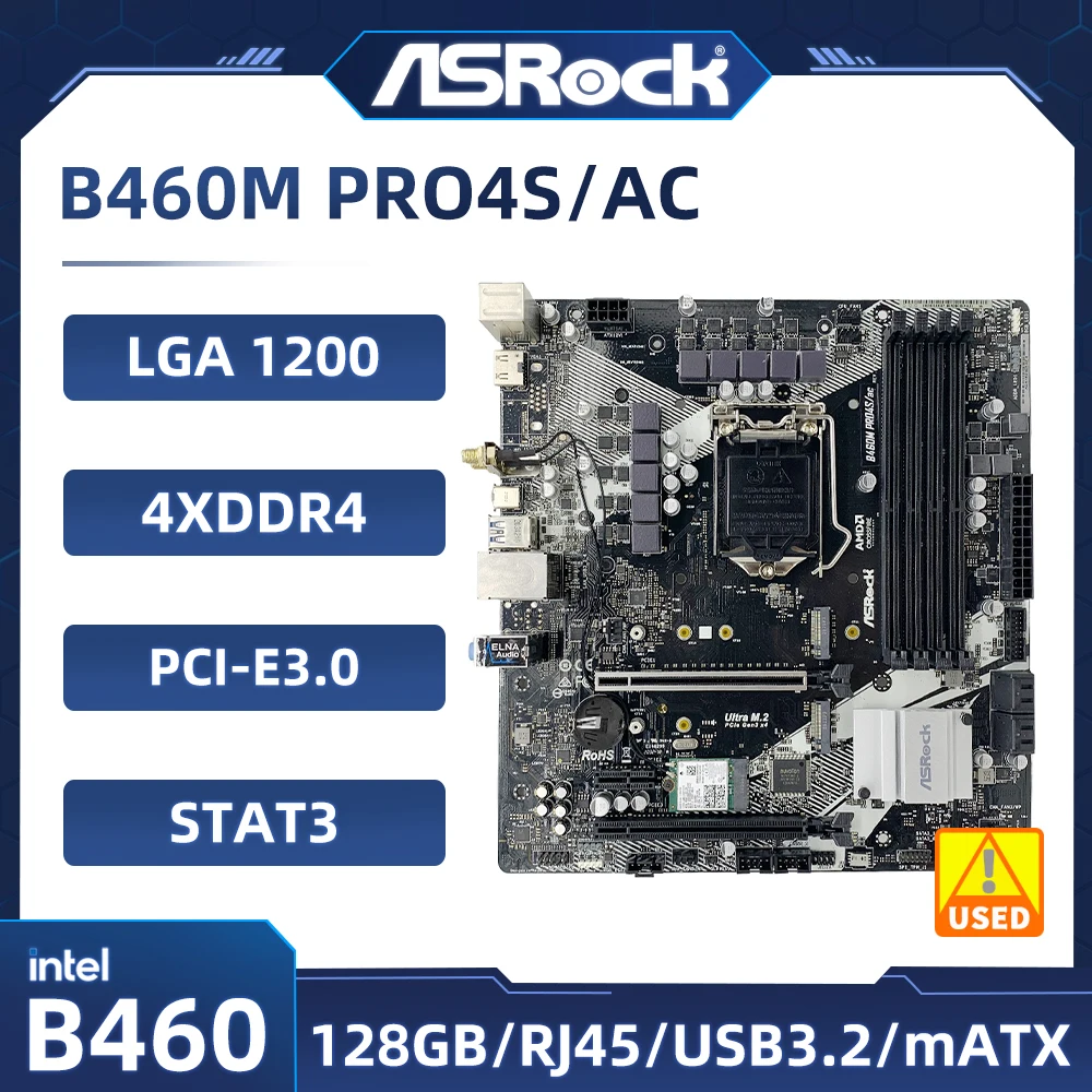 

B460 B460M motherboard ASRock B460M PRO4S/AC LGA 1200 DDR4 128GB SATA3 M.2 Micro ATX support Core i9-10900F 10700K 10105F 10400