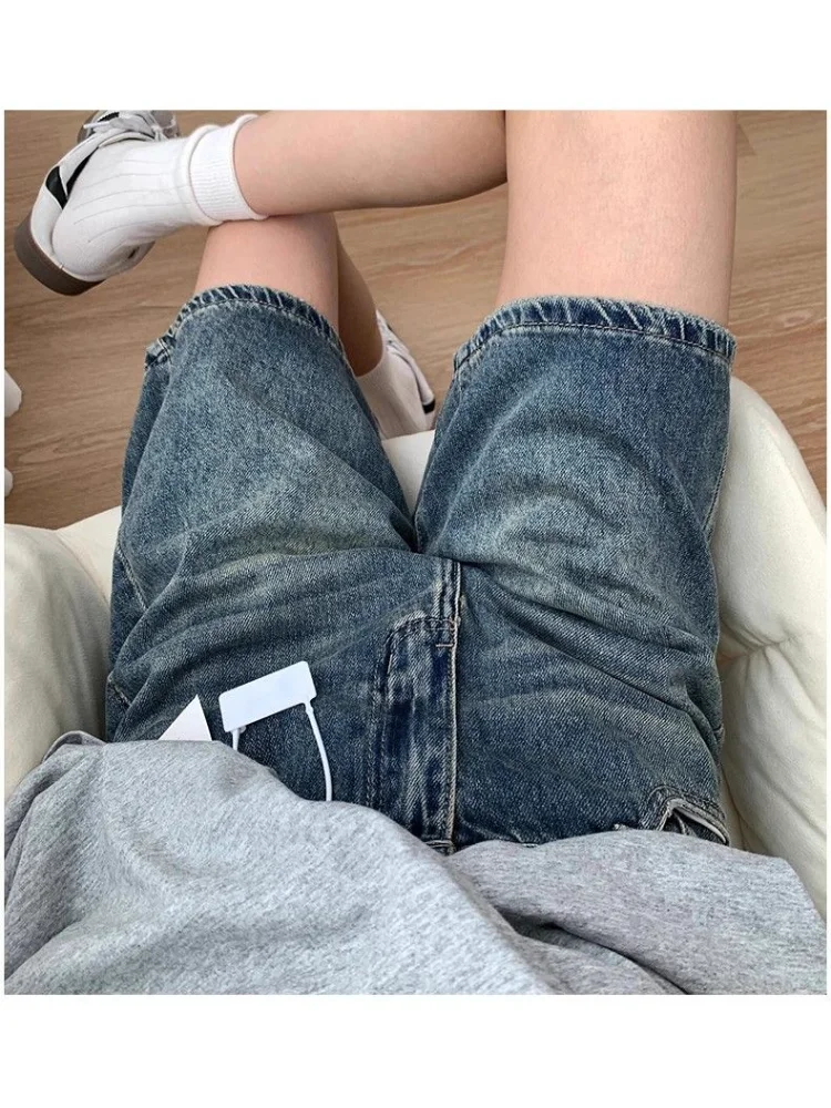 Straight All-match Trendy Short Femme Pantalones American Vintage Denim New High Waist Shorts High Street Slim Pantalone