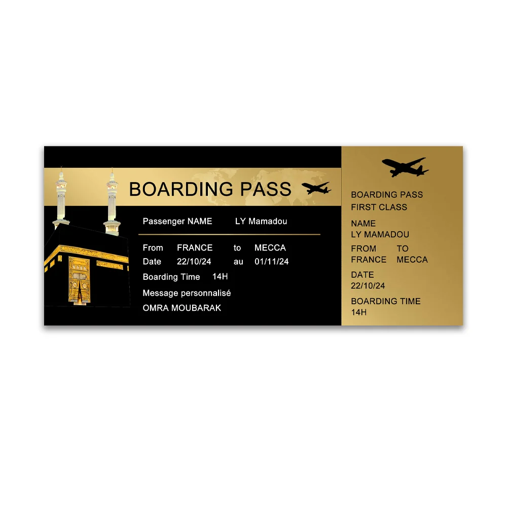 Personalized Hajj Boarding Pass Card,Hajj plane ticket,Makkah Umrah Gift ,Madinah,Mecca Travel,Memrobila Gift,Couple Gift