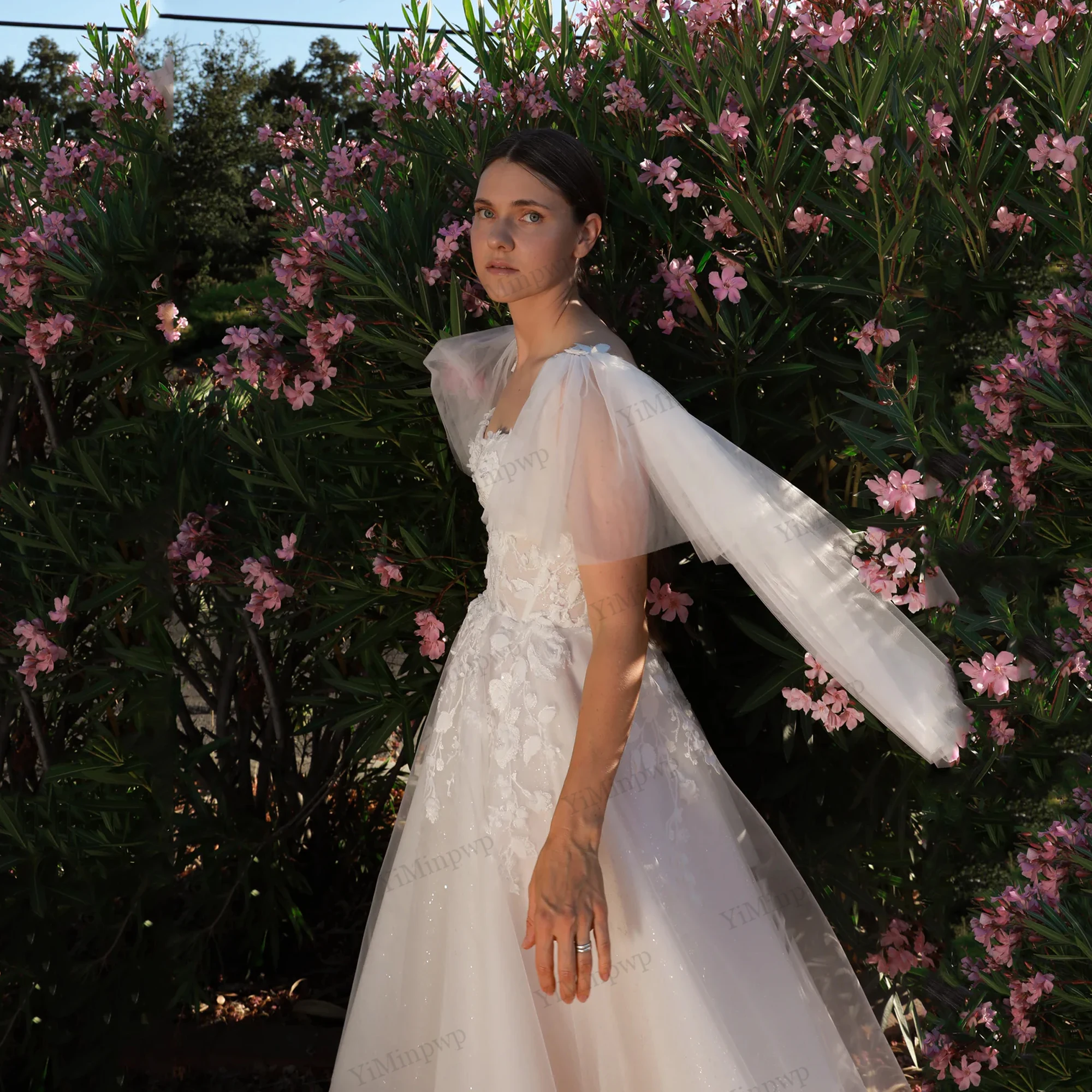 Summer Wedding Dresses for Bride Spaghtti Midi Length A Line Lace Beads Sequin Tulle Garden Minimalist Bridal Gowns Customized