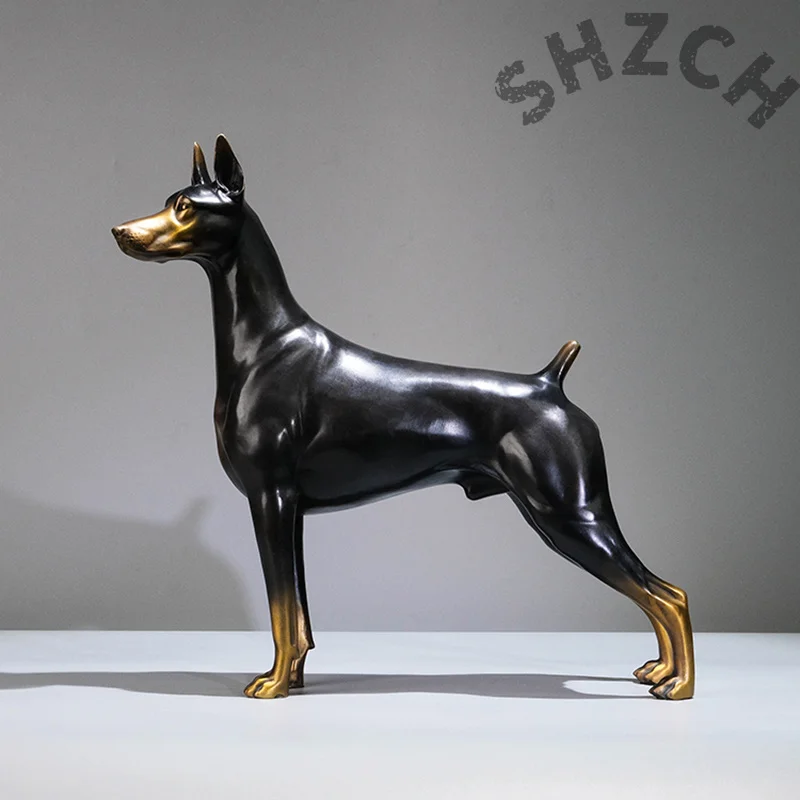 Brass Doberman Dog Sculpture Ornaments,Animal Crafts Statues,Nordic Art Figurines,Desktop Decoration,Copper Artwork,Luxury Gifts