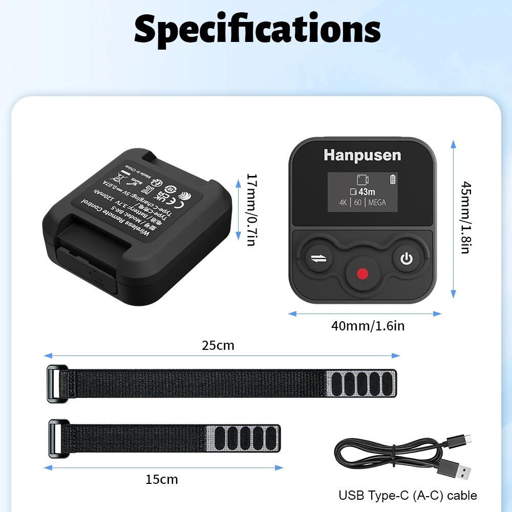 Waterdichte Bluetooth-afstandsbediening voor actiecamera voor Insta360 X3/X4/X4Air/X5/Go3/Go3s/Ace; voor DJI Action 6/4/5 Pro/OSMO 360;