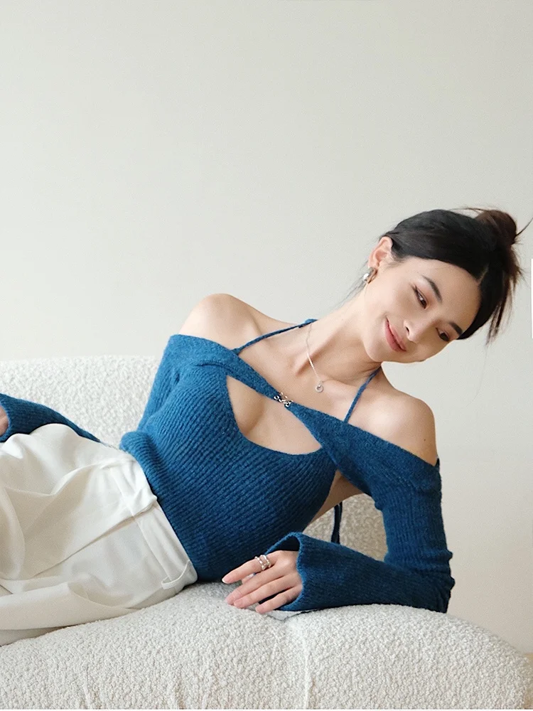 

Ele Pure Desire One-oulder Long-Sve Knitted Sweater Two-Piece Set ROEYWANG Commute Sle Slim Fit Polyester Blend