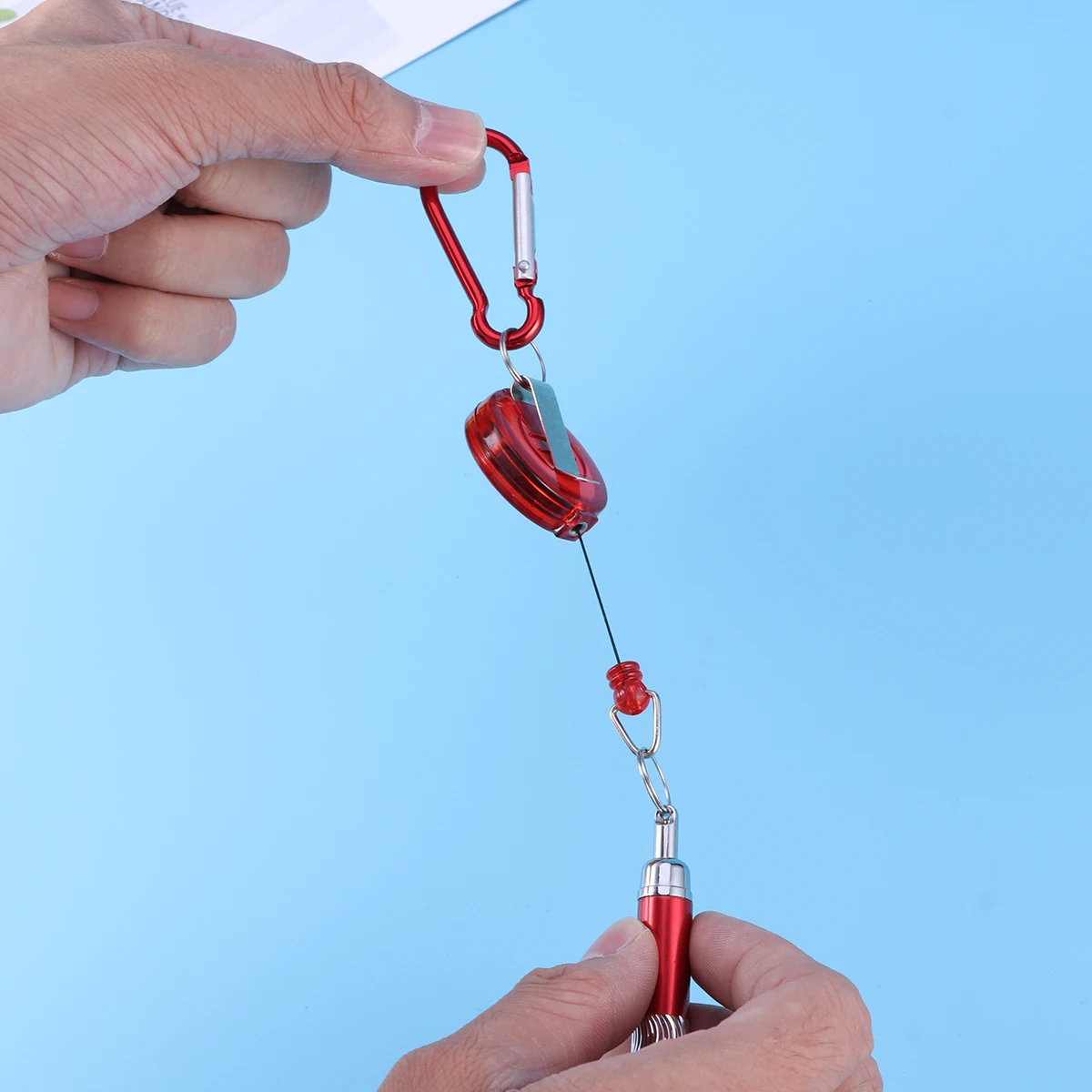 

badge pen reel pen Retractable pen with clip Retractable pen with carabiner Retractable reel pen