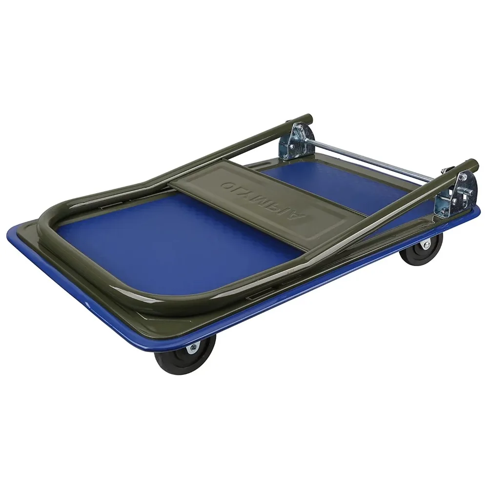 Carro rodante de 300 libras de capacidad, carro de servicio pesado, superficie móvil plana azul/gris para manejo de materiales, muebles móviles