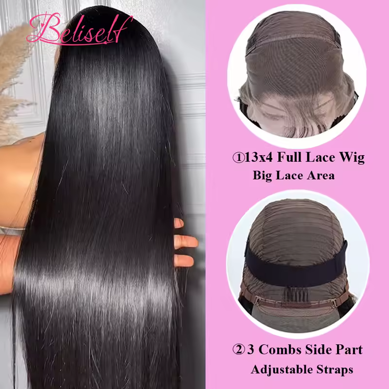 HD Transparent Lace Front Human Hair Wig 13x4 13x6 Straight Frontal Wig Pre Plucked 5x5 HD Lace Closure Wig Beliself Hair - Image 3