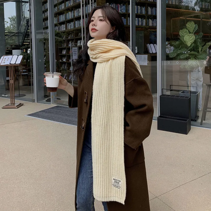 Solid color wool scarf female Korean version cute girl autumn winter thick warm knit neck Ring