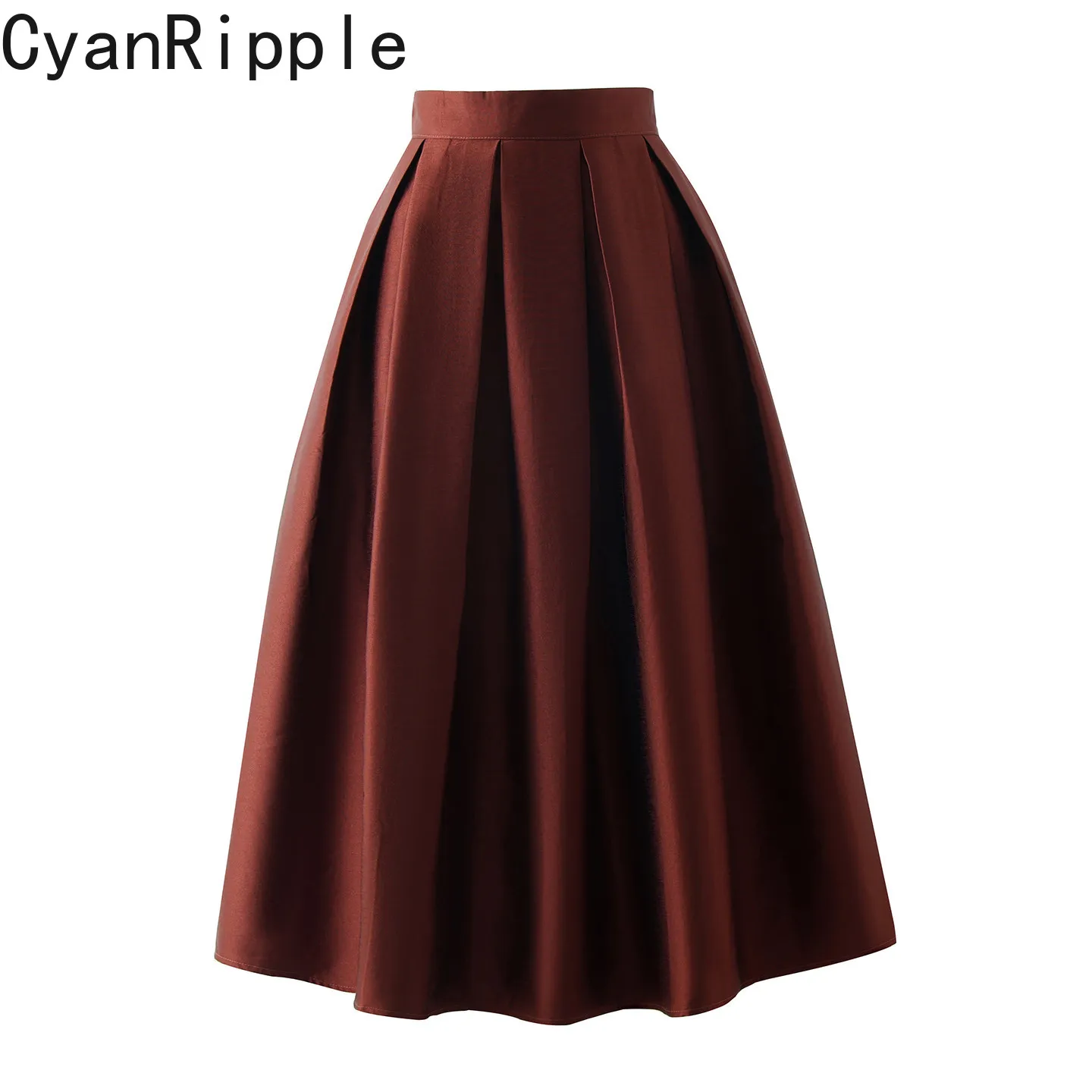 High Quality New Spring Autumn Wine Red Puff Skirt Women Elegant High Waist Mid-length All-match Female Solid Color A-line Skirt