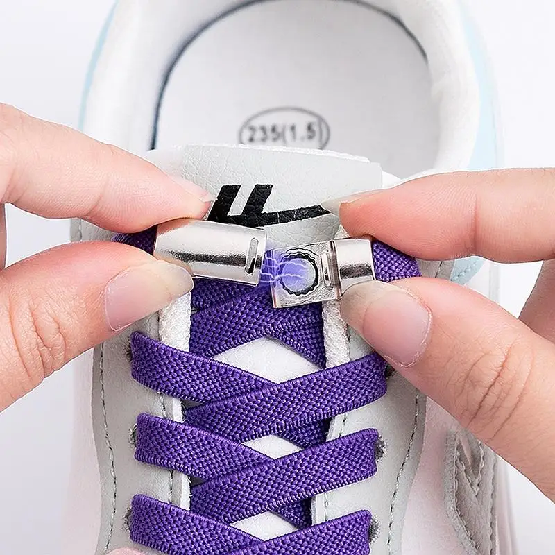 

New Magnetic Lock Shoelaces without ties Elastic Laces Sneakers No Tie Shoe laces Kids Adult 8mm Bold Flat Shoelace Rubber Bands